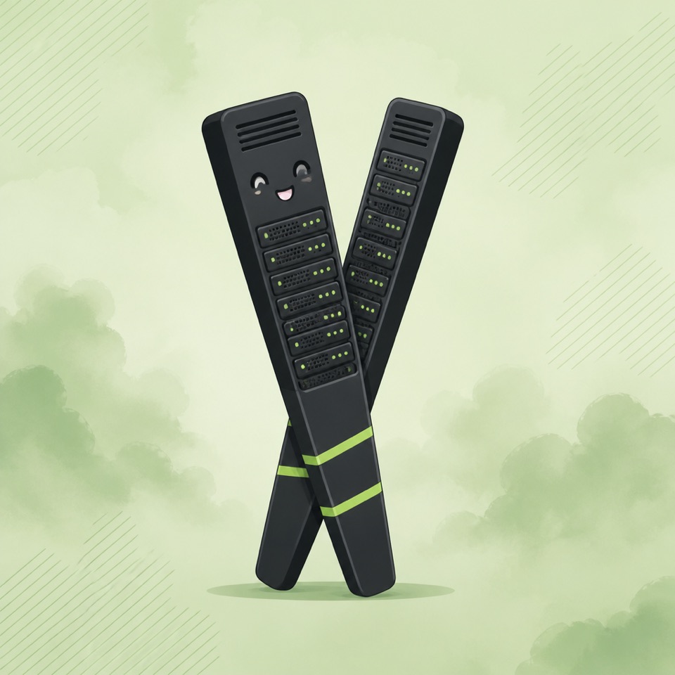 Playful illustration of a server rack styled like chopsticks